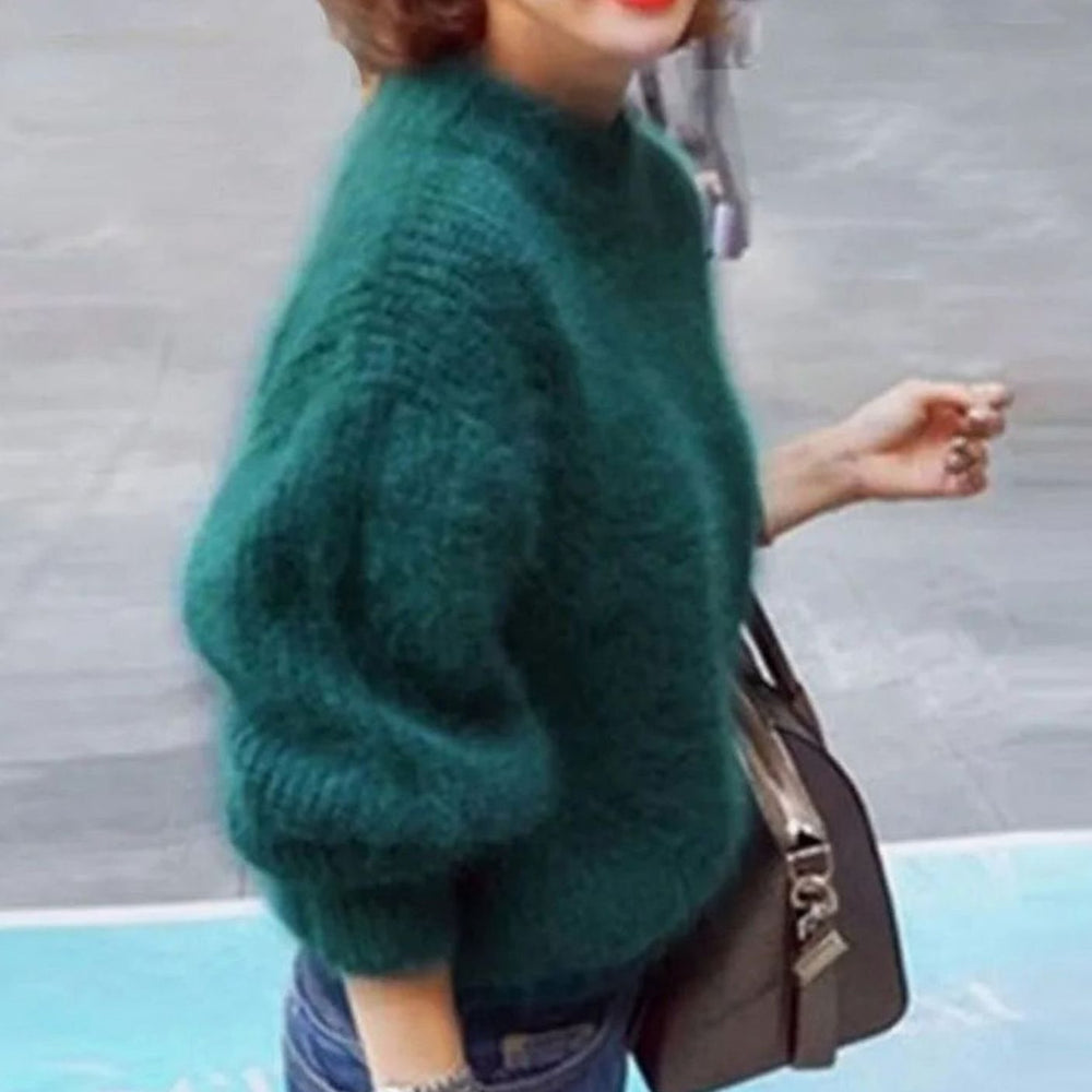 Evelyn | Women's Fuzzy Angora Turtleneck Loose Knit Sweater