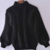 Evelyn | Women's Fuzzy Angora Turtleneck Loose Knit Sweater