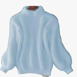 Cozy Women's Fuzzy Knit High Neck Sweater with Trendy Balloon Sleeves - Perfect for Fall & Winter Fashion