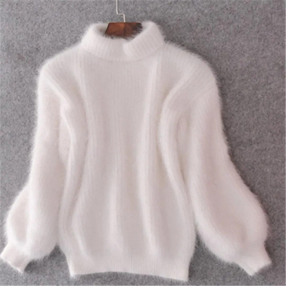 Cozy Women's Fuzzy Knit High Neck Sweater with Trendy Balloon Sleeves - Perfect for Fall & Winter Fashion