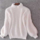 Cozy Women's Fuzzy Knit High Neck Sweater with Trendy Balloon Sleeves - Perfect for Fall & Winter Fashion