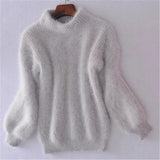 Cozy Women's Fuzzy Knit High Neck Sweater with Trendy Balloon Sleeves - Perfect for Fall & Winter Fashion