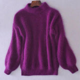 Cozy Women's Fuzzy Knit High Neck Sweater with Trendy Balloon Sleeves - Perfect for Fall & Winter Fashion