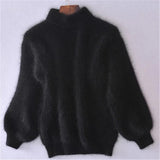 Cozy Women's Fuzzy Knit High Neck Sweater with Trendy Balloon Sleeves - Perfect for Fall & Winter Fashion