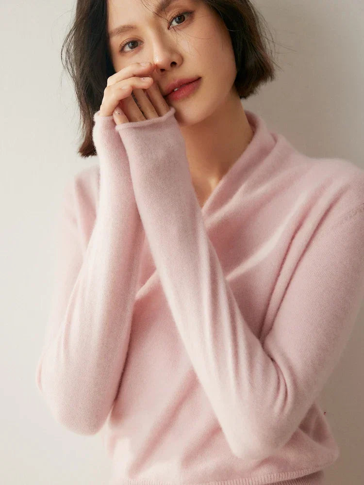 Women's V-Neck Fuzzy Knit Sweater with Wrap Front - Cozy & Stylish Pullover
