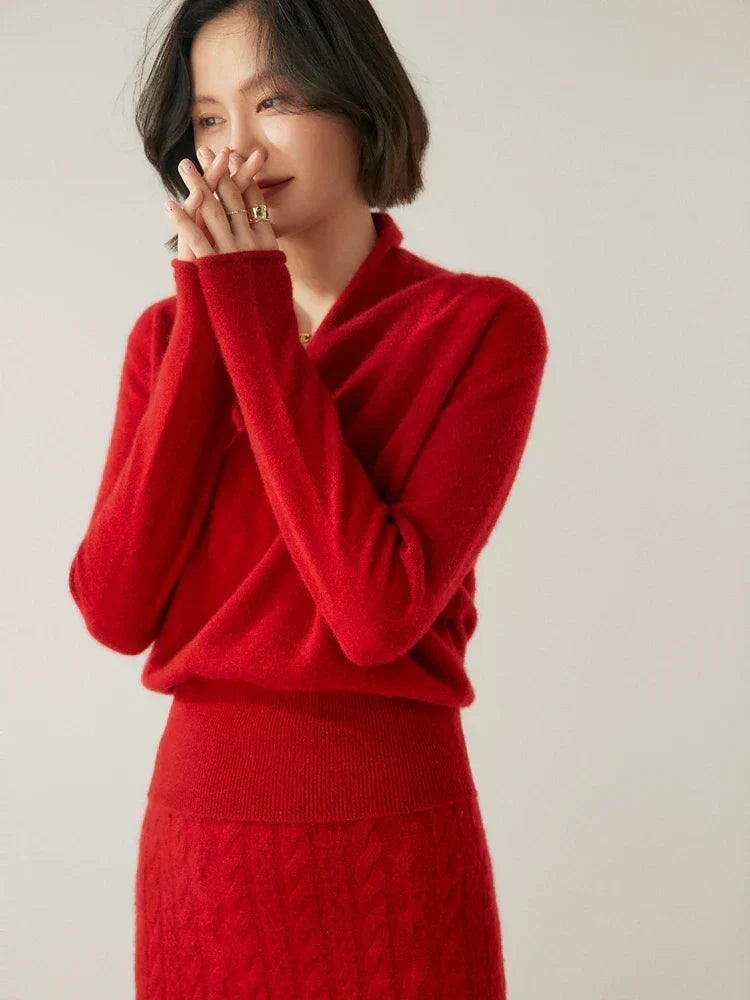 Women's V-Neck Fuzzy Knit Sweater with Wrap Front - Cozy & Stylish Pullover