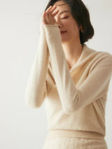 Women's V-Neck Fuzzy Knit Sweater with Wrap Front - Cozy & Stylish Pullover