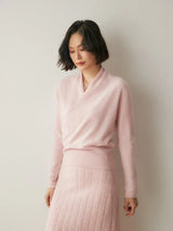 Women's V-Neck Fuzzy Knit Sweater with Wrap Front - Cozy & Stylish Pullover