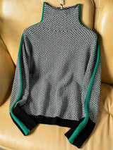 Sophia | Women's Herringbone Contrast-Trim Oversized Turtleneck Sweater