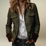 Victoria | Women's Herringbone Tweed Military-Style Jacket Gold Button