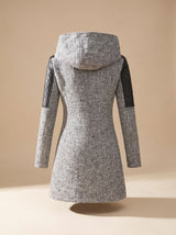 Luna | Women's Hooded Asymmetric-Zip Quilted-Panel Wool-Blend Coat