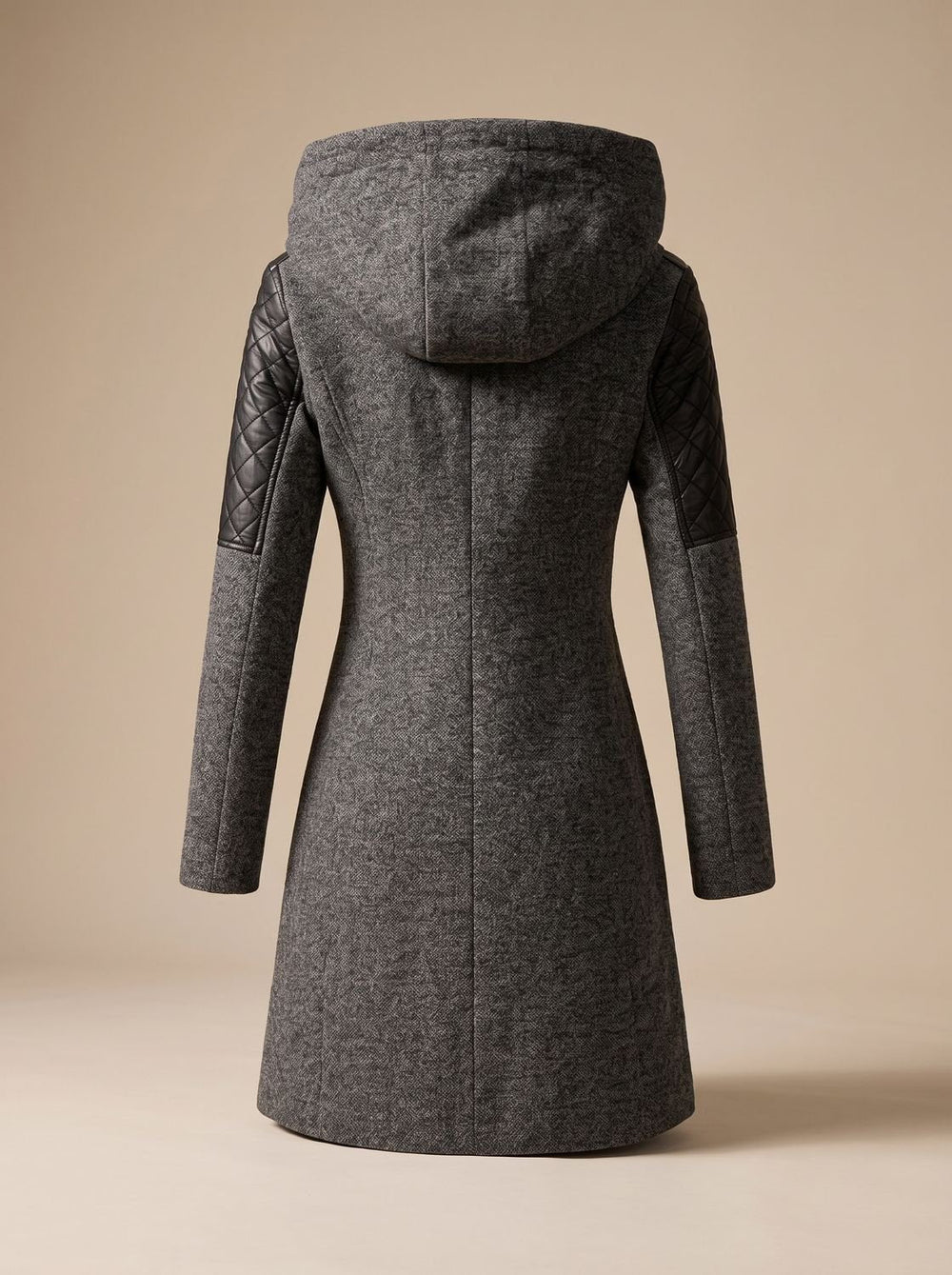 Luna | Women's Hooded Asymmetric-Zip Quilted-Panel Wool-Blend Coat