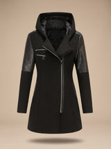 Luna | Women's Hooded Asymmetric-Zip Quilted-Panel Wool-Blend Coat