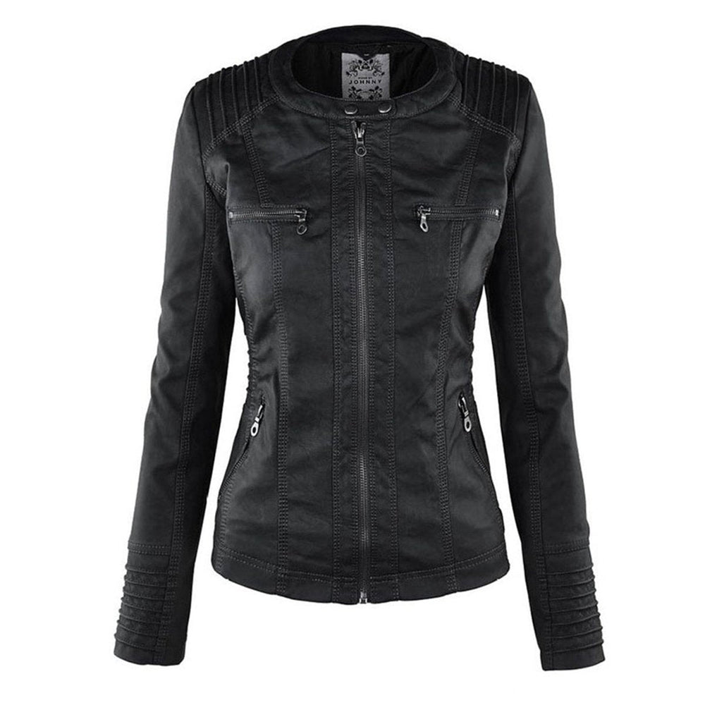 Charlotte | Women's Hooded Faux Leather Moto Coat Removable Hood
