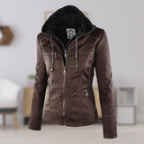 Charlotte | Women's Hooded Faux Leather Moto Coat Removable Hood