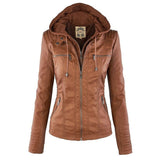 Charlotte | Women's Hooded Faux Leather Moto Coat Removable Hood
