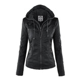 Charlotte | Women's Hooded Faux Leather Moto Coat Removable Hood