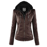 Charlotte | Women's Hooded Faux Leather Moto Coat Removable Hood
