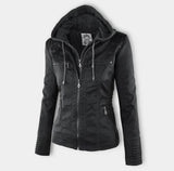 Victoria | Women's Hooded Faux Leather Moto Jacket Zip-Up