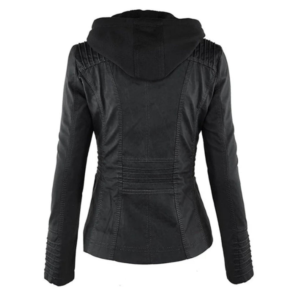 Victoria | Women's Hooded Faux Leather Moto Jacket Zip-Up
