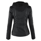 Victoria | Women's Hooded Faux Leather Moto Jacket Zip-Up