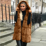 Camila | Women's Hooded Long Quilted Faux Fur Gilet Vest
