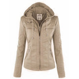 Amelia | Women's Hooded Moto Faux Leather Jacket Removable Hood
