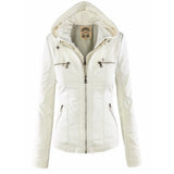 Amelia | Women's Hooded Moto Faux Leather Jacket Removable Hood
