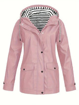 Eleanor | Women's Hooded Striped-Lined Zip-Up Waterproof Rain Coat