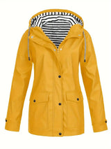 Eleanor | Women's Hooded Striped-Lined Zip-Up Waterproof Rain Coat