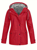 Eleanor | Women's Hooded Striped-Lined Zip-Up Waterproof Rain Coat