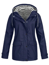 Eleanor | Women's Hooded Striped-Lined Zip-Up Waterproof Rain Coat
