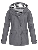 Eleanor | Women's Hooded Striped-Lined Zip-Up Waterproof Rain Coat