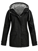 Eleanor | Women's Hooded Striped-Lined Zip-Up Waterproof Rain Coat