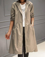 Layla | Women's Hooded Waterproof Long Trench Coat Zip-Up