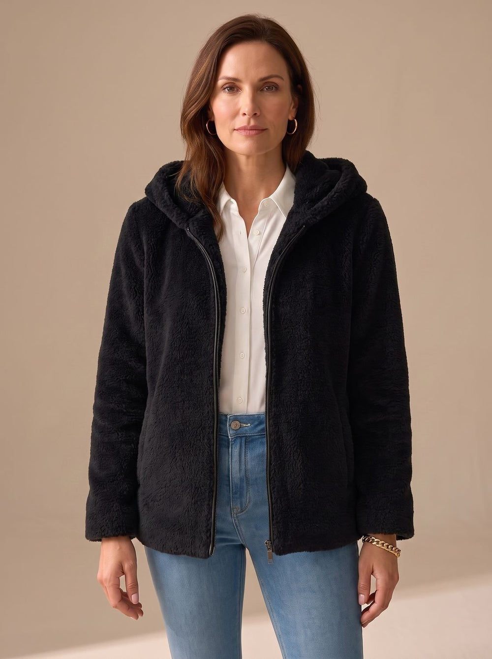Harper | Women's Hooded Zip-Up Faux Fur Teddy Fleece Coat