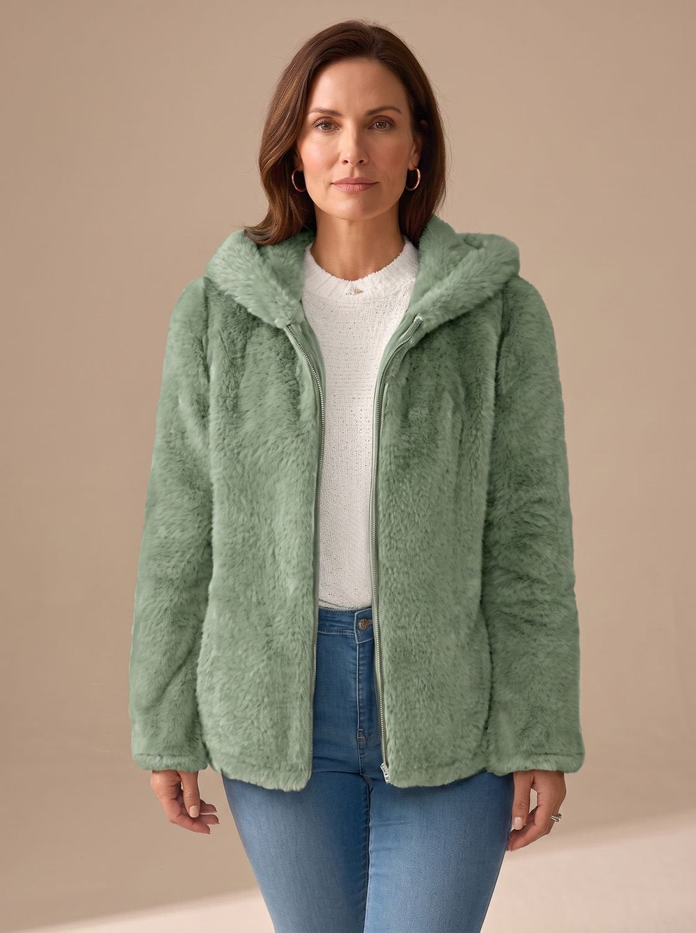 Harper | Women's Hooded Zip-Up Faux Fur Teddy Fleece Coat