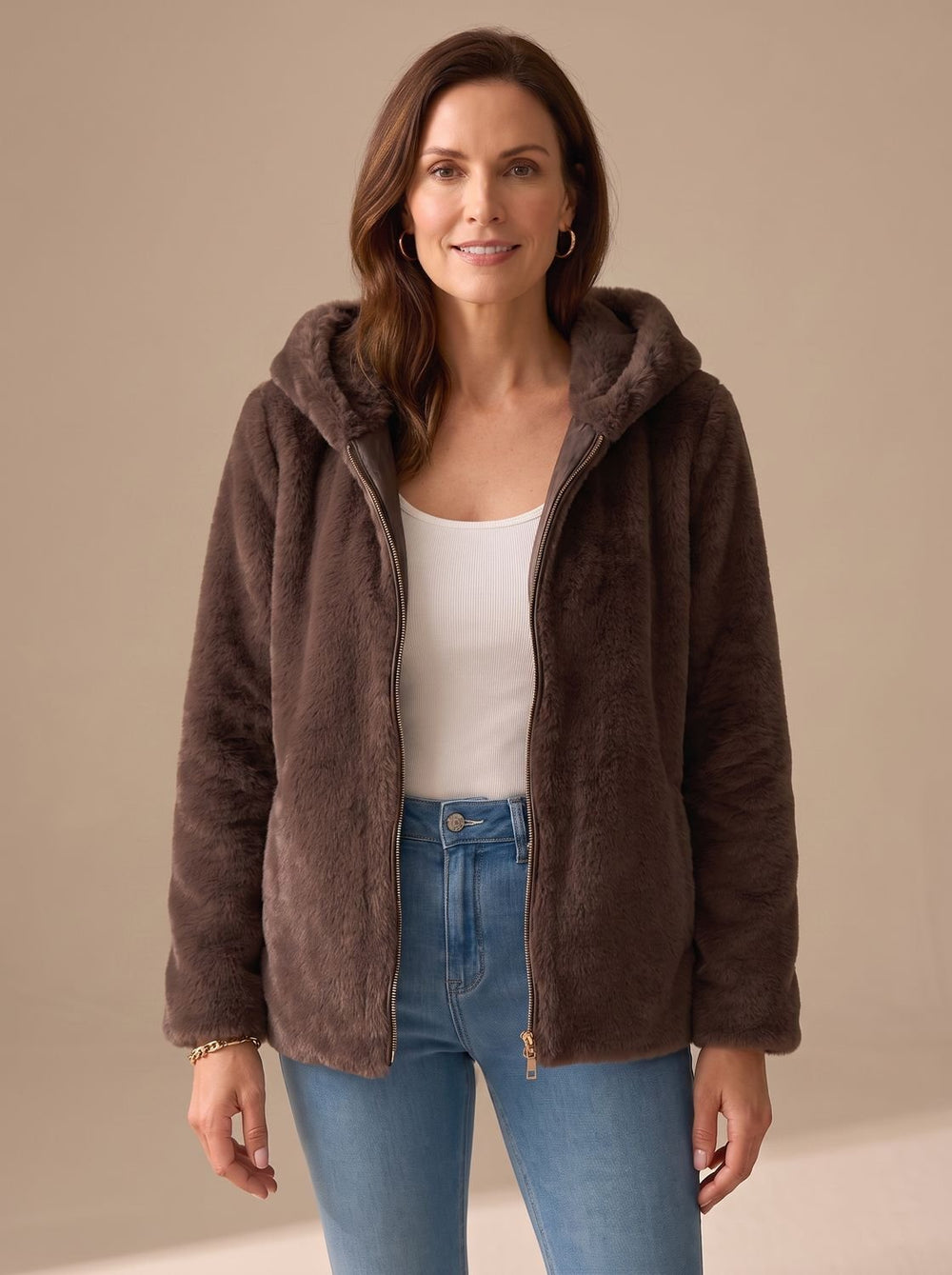 Harper | Women's Hooded Zip-Up Faux Fur Teddy Fleece Coat