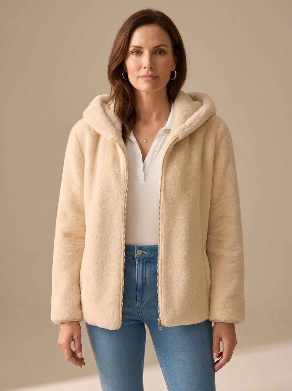 Harper | Women's Hooded Zip-Up Faux Fur Teddy Fleece Coat