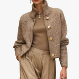Women's Cozy Knit Blend Sweater Jacket - Stylish Stand Collar & Button Front Design