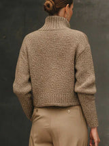 Women's Cozy Knit Blend Sweater Jacket - Stylish Stand Collar & Button Front Design
