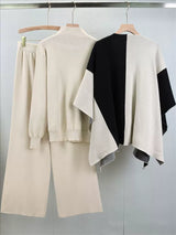 Women's Mock Neck Knit Blend Sweater Set with Open-Front Cape - Stylish & Cozy Layering Piece