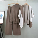 Women's Mock Neck Knit Blend Sweater Set with Open-Front Cape - Stylish & Cozy Layering Piece