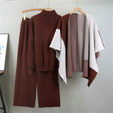 Women's Mock Neck Knit Blend Sweater Set with Open-Front Cape - Stylish & Cozy Layering Piece