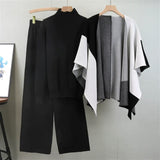 Women's Mock Neck Knit Blend Sweater Set with Open-Front Cape - Stylish & Cozy Layering Piece