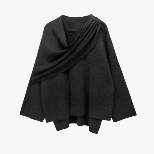 Stylish Women's Knit Cape Coat with Draped Collar & Button Closure - Perfect for Fall Fashion