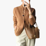 Women's Button-Front Knit Cardigan with Cozy Patch Pockets - Stylish & Comfortable Layering Piece
