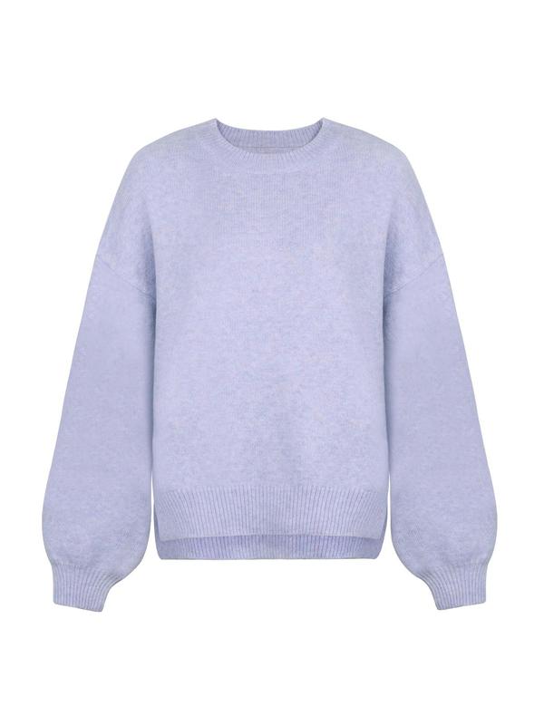 Women's Cozy Knit Crewneck Sweater with Drop Shoulders & Stylish Side Slits - Perfect for Layering