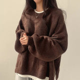 Women's Cozy Knit Crewneck Sweater with Drop Shoulders & Stylish Side Slits - Perfect for Layering