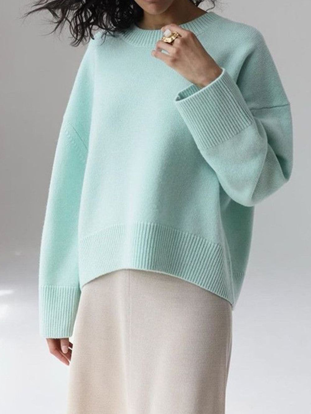 Cozy Women's Knit Pullover Sweater - Crew Neck with Rib Trim - Stylish & Comfortable Knitwear